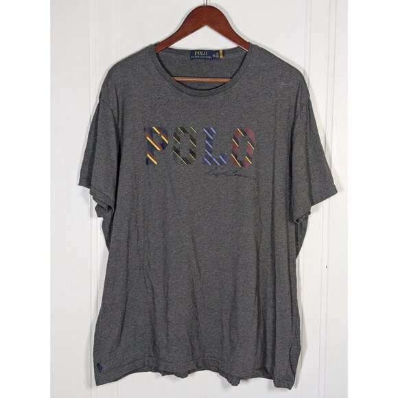 Polo Ralph Lauren Striped Logo Boston Common Gray Tee Shirt Mens XXL 2XL Plaid - Picture 1 of 5
